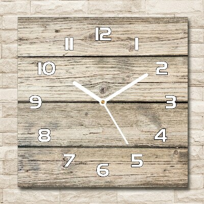 Zegar szklany kwadratowy Drewniane tło