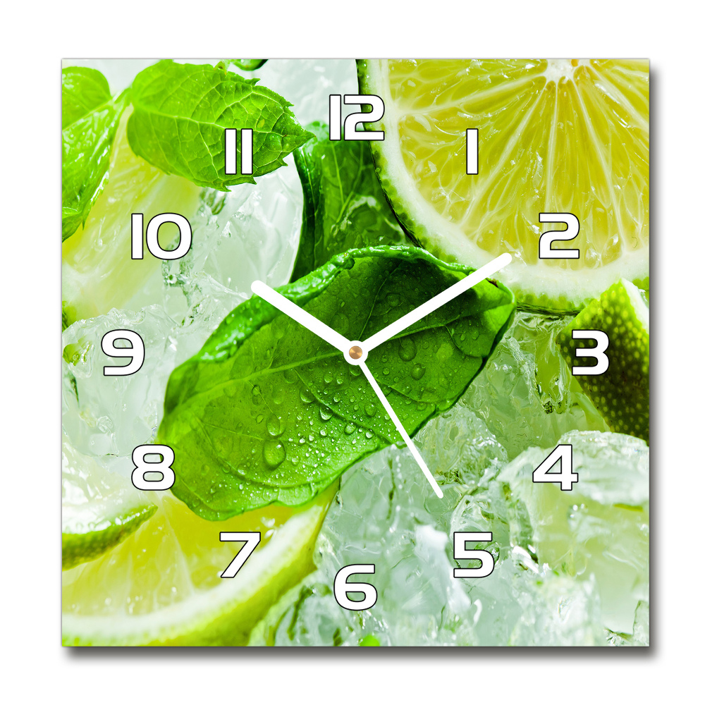 Zegar szklany kwadratowy Limonka z lodem