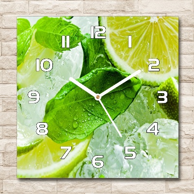 Zegar szklany kwadratowy Limonka z lodem