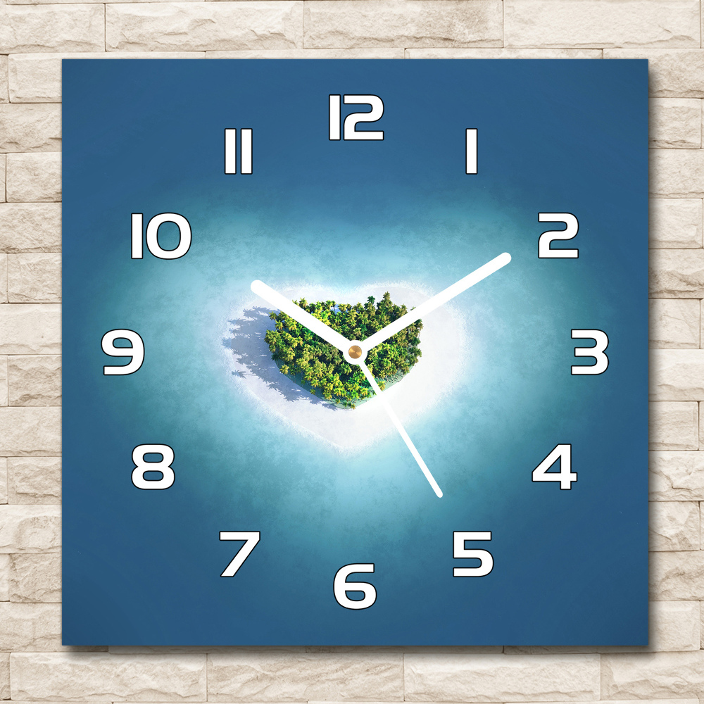 Zegar szklany kwadratowy Wyspa kształt serca