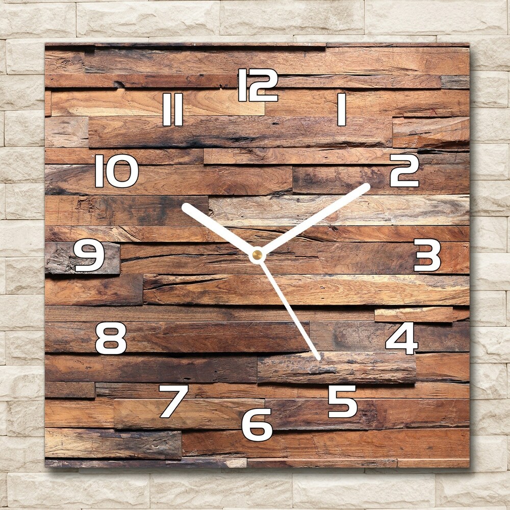 Zegar szklany kwadratowy Drewniana ściana