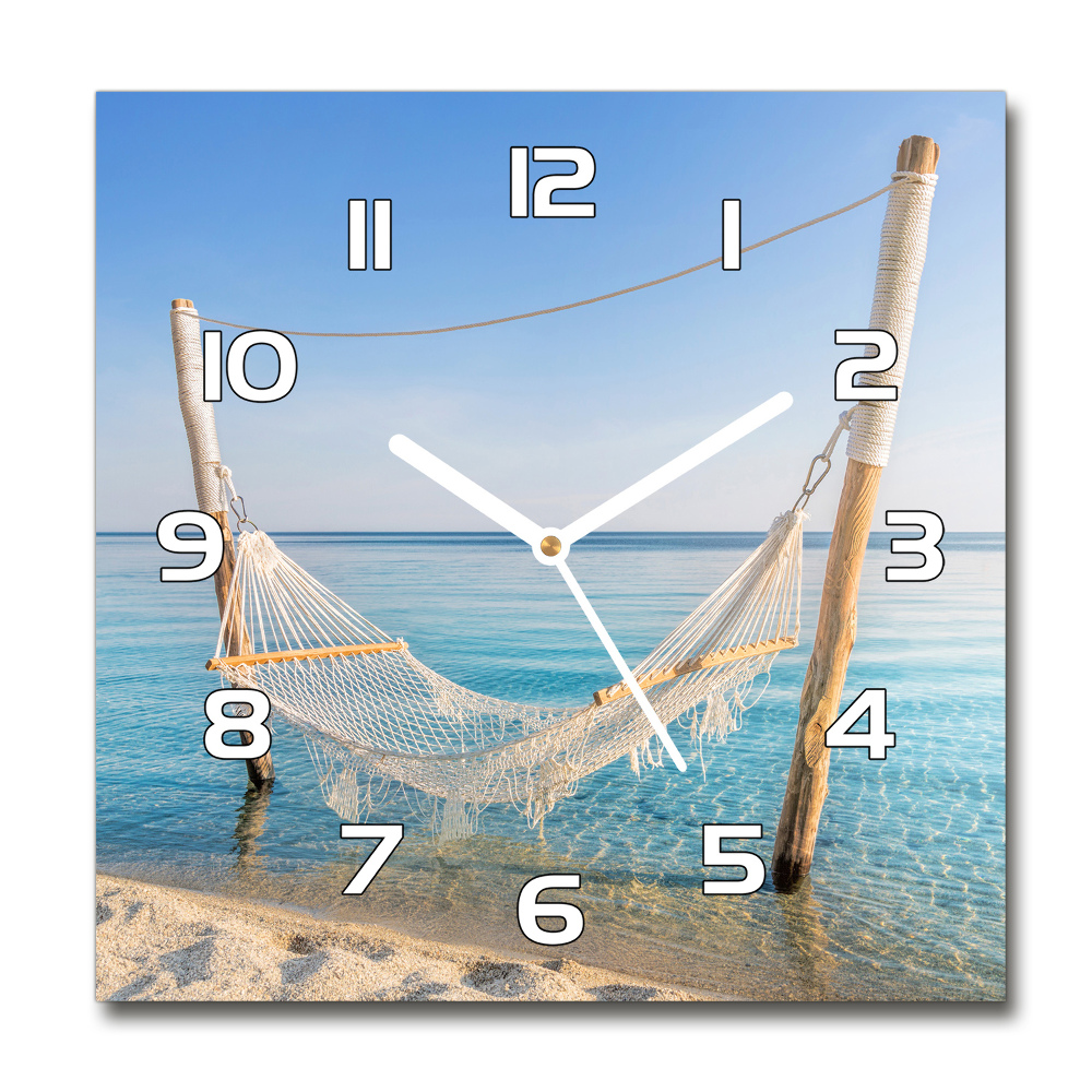 Zegar szklany kwadratowy Hamak nad morzem
