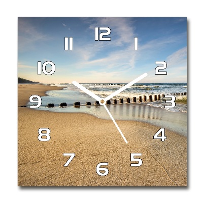 Zegar szklany kwadratowy Plaża nad Bałtykiem