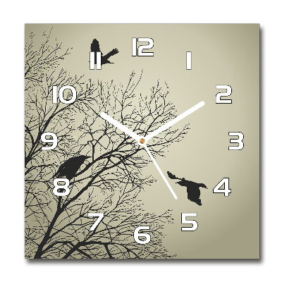 Zegar szklany kwadratowy Wrony na drzewie