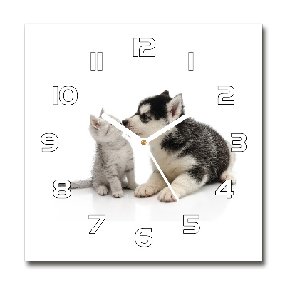 Zegar szklany kwadratowy Pies i kot