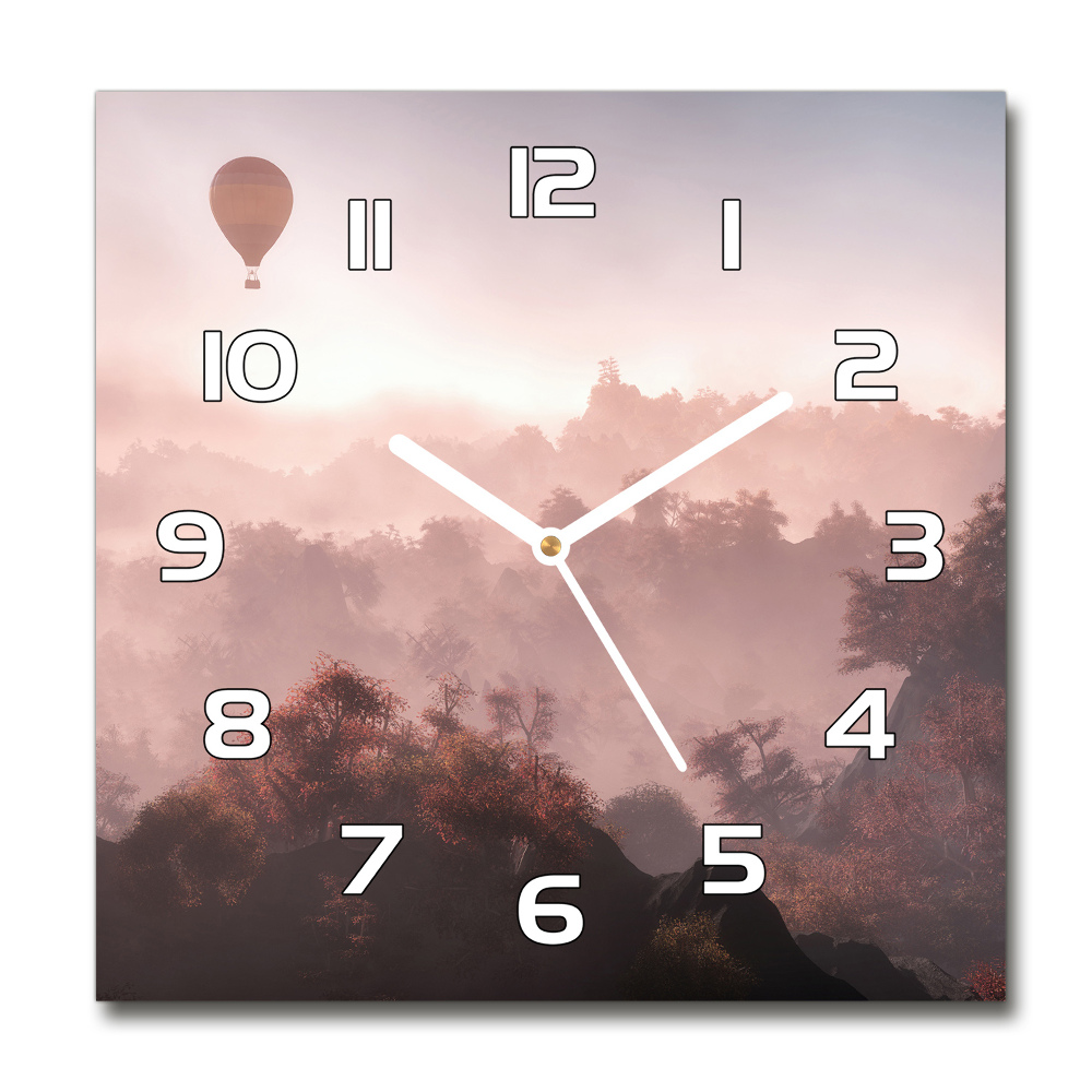 Zegar szklany kwadratowy Balon nad lasem