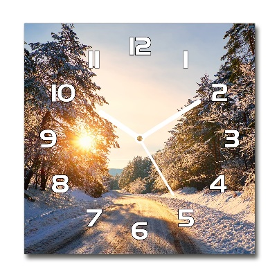 Zegar szklany na ścianę Droga w lesie zimą