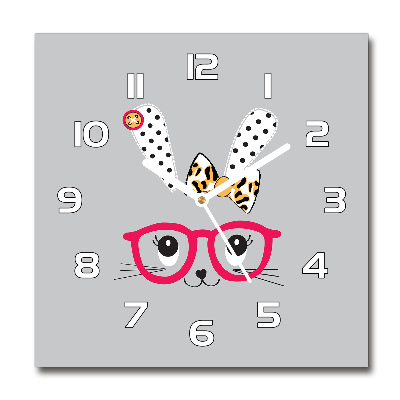 Zegar szklany kwadratowy Królik w okularach