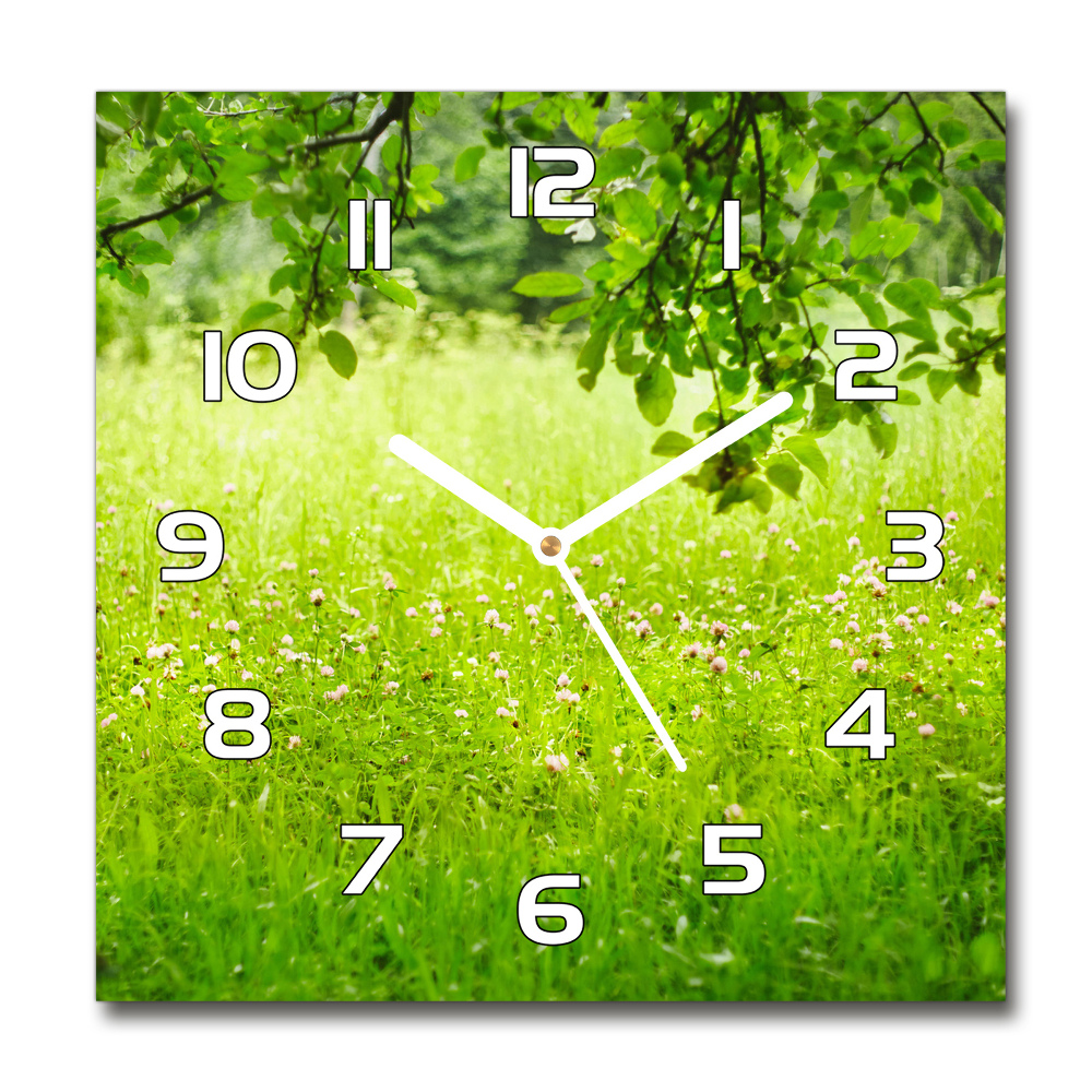 Zegar szklany na ścianę Zielona łąka
