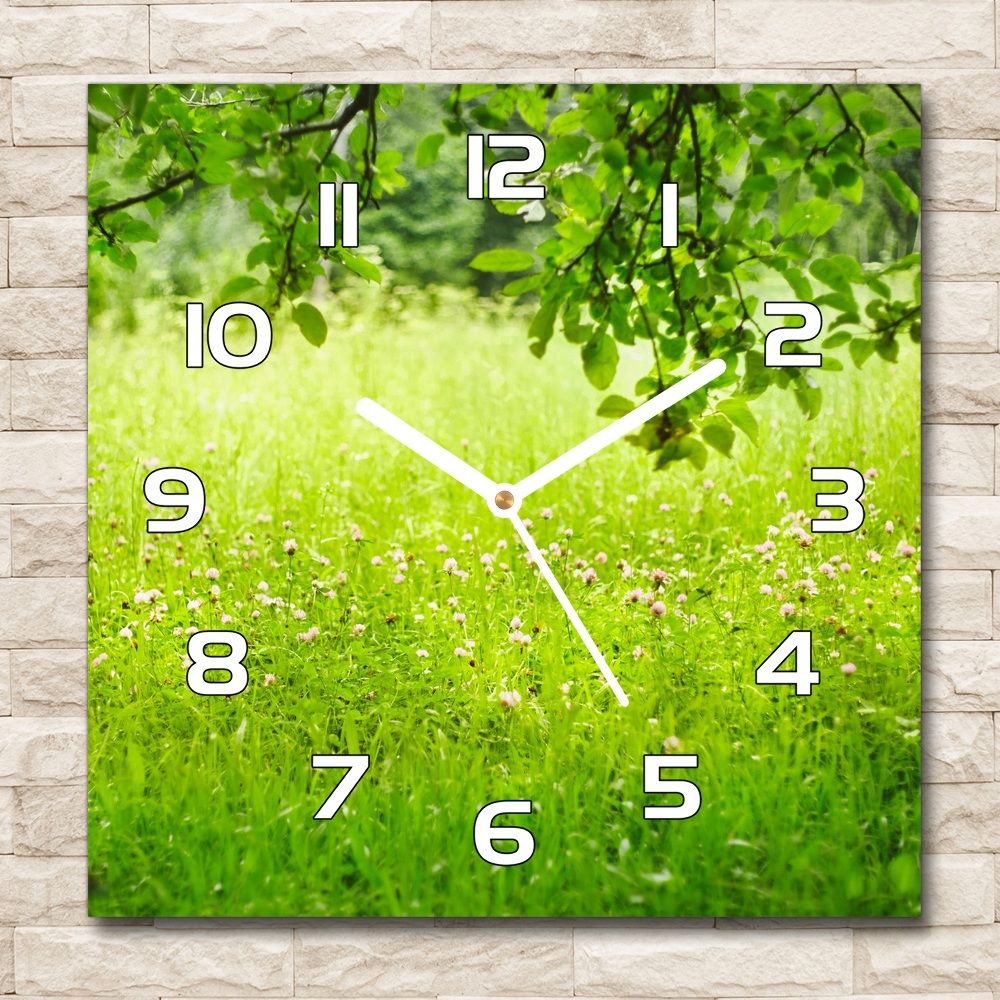 Zegar szklany na ścianę Zielona łąka