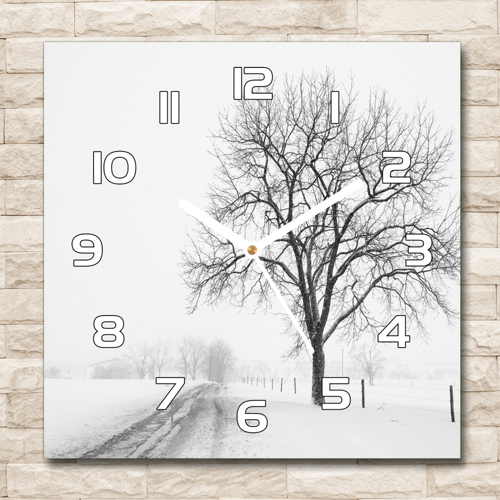 Zegar szklany na ścianę Drzewo zimą