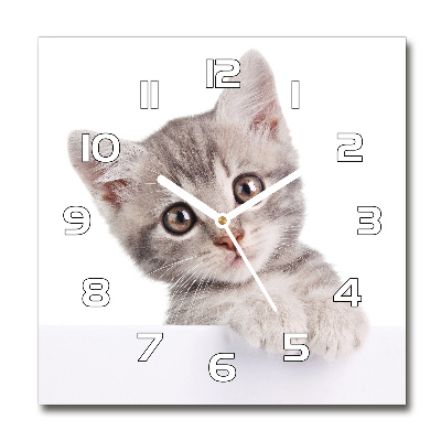 Zegar szklany kwadratowy Szary kot