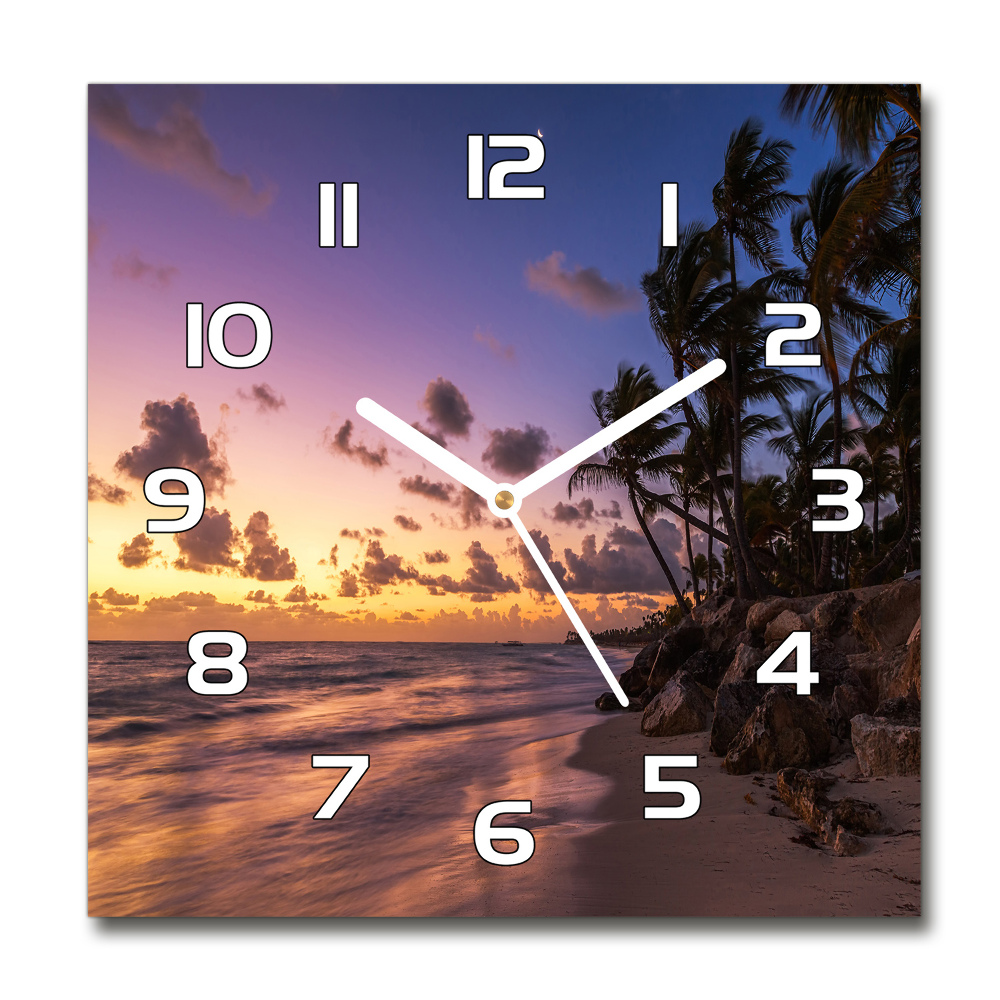 Zegar szklany kwadratowy Zachód na plaży