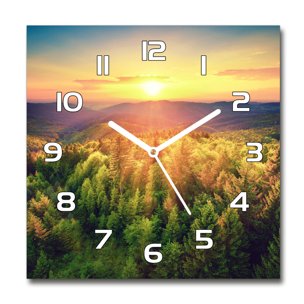 Zegar szklany kwadratowy Las zachód słońca