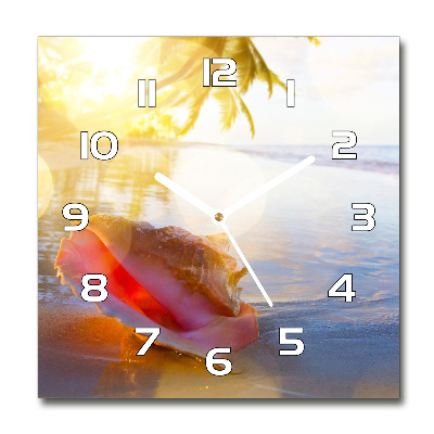Zegar szklany kwadratowy Muszla na plaży