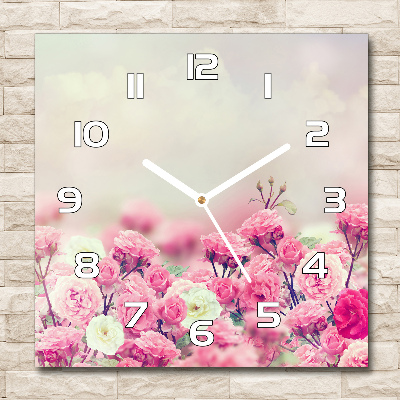 Zegar szklany kwadratowy Kwiaty dzikiej róży