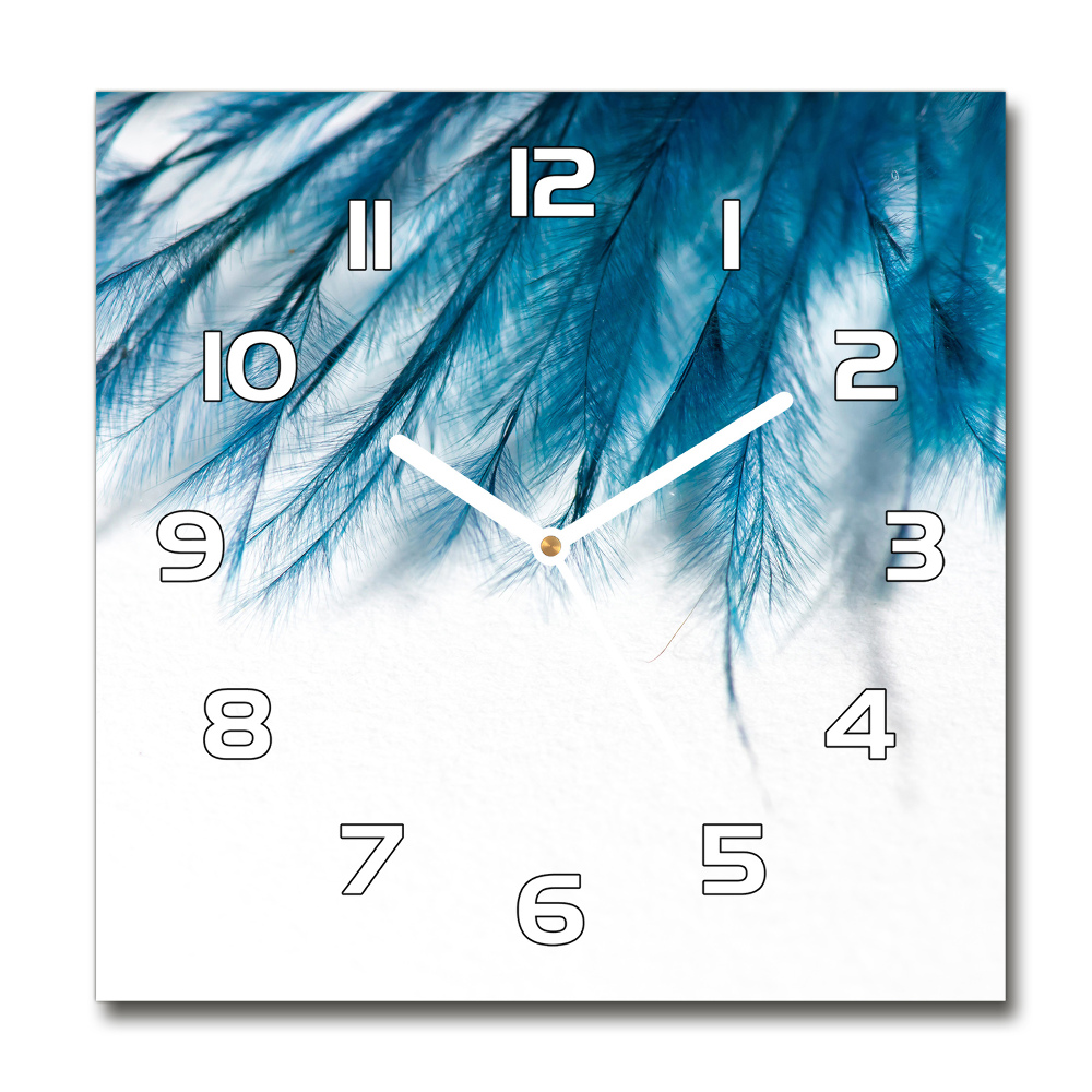 Zegar szklany kwadratowy Niebieskie pióra