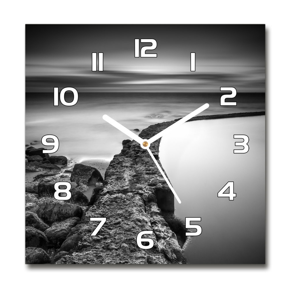 Zegar szklany kwadratowy Kamienista plaża