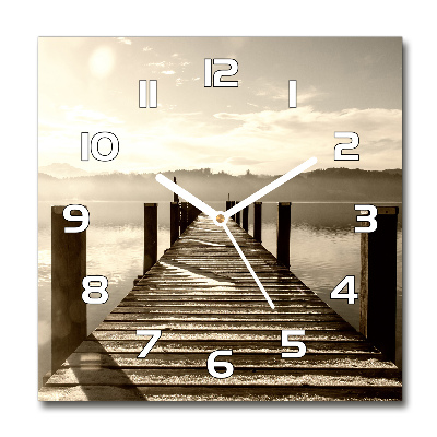 Zegar szklany kwadratowy Drewniane molo