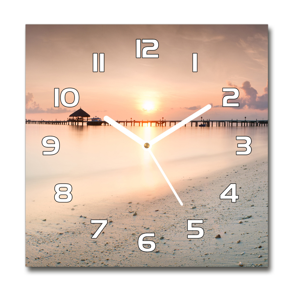 Zegar szklany kwadratowy Plaża Malediwy
