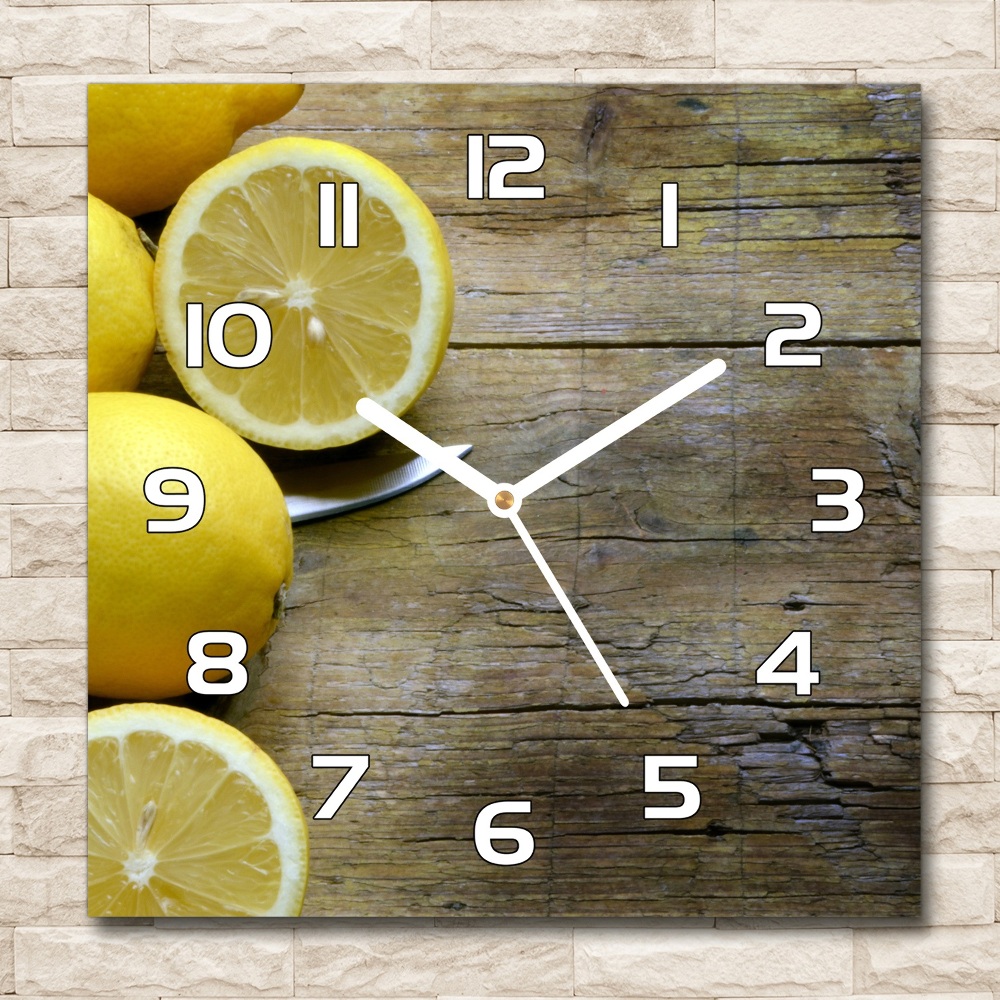 Zegar szklany na ścianę Cytryny na drewnie