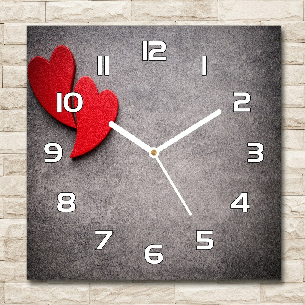 Zegar szklany na ścianę Czerwone serca
