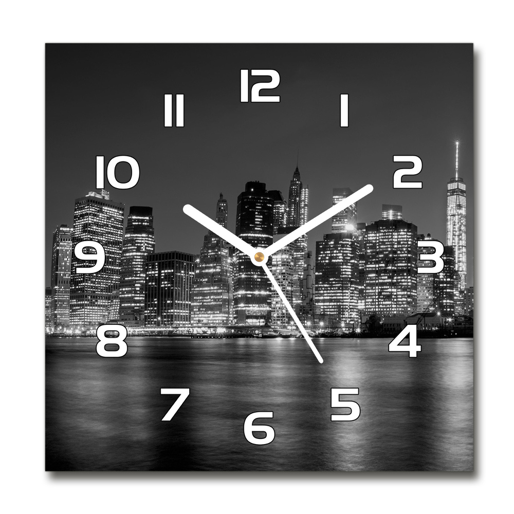 Zegar szklany kwadratowy Manhattan nocą