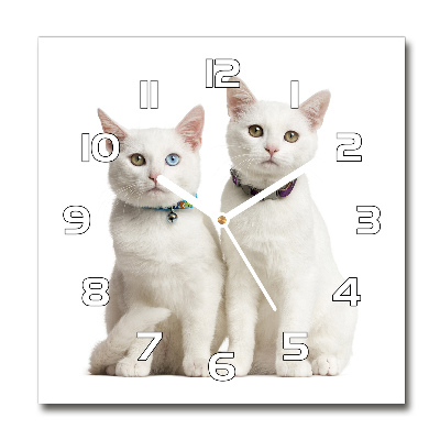 Zegar szklany kwadratowy Białe koty