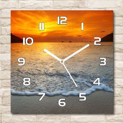 Zegar szklany na ścianę Zachód słońca morze