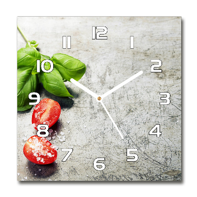 Zegar szklany kwadratowy Pomidory i bazylia