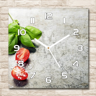Zegar szklany kwadratowy Pomidory i bazylia