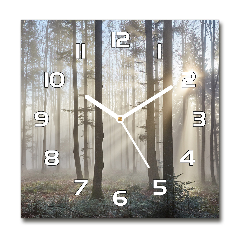 Zegar szklany na ścianę Mgła w lesie