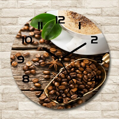 Zegar ścienny szklany okrągły Kawa