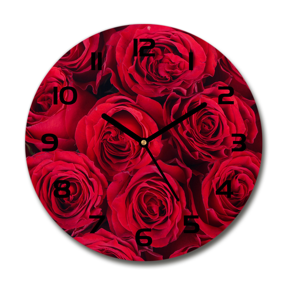 Zegar ścienny szklany okrągły Róże