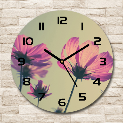 Zegar szklany okrągły Różowe kwiaty