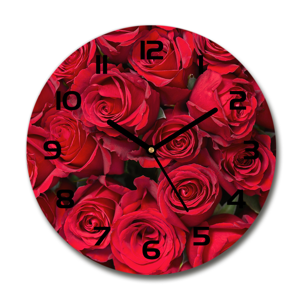 Zegar szklany okrągły Czerwone róże