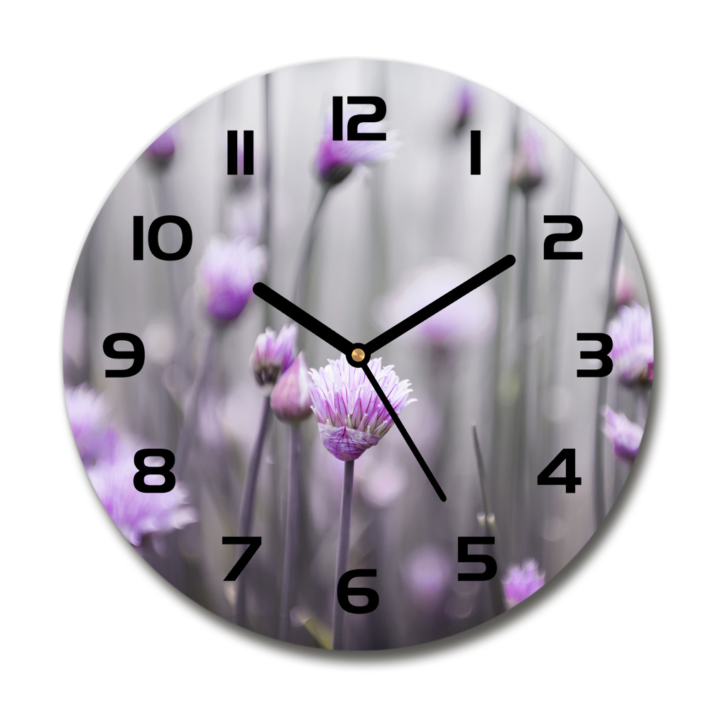 Zegar szklany okrągły Kwiaty szczypiorku