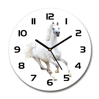 Zegar szklany na ścianę Biały arabski koń