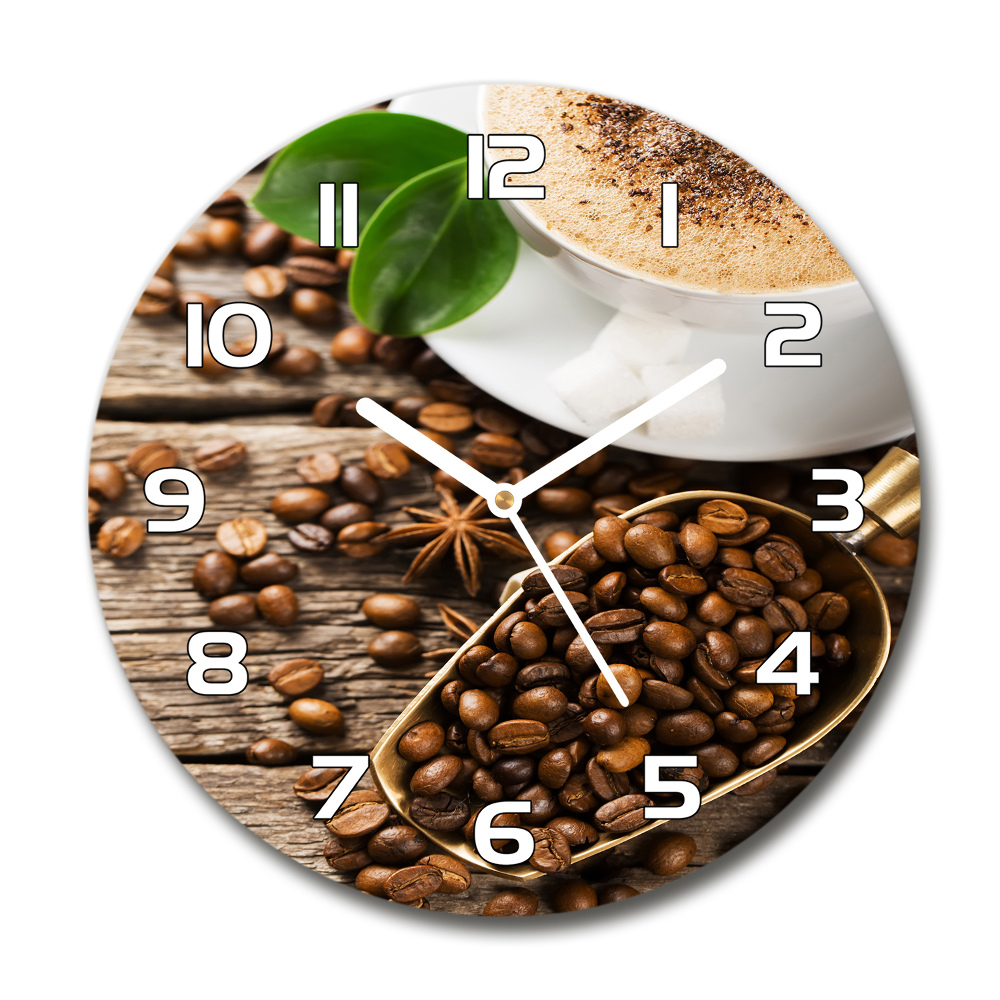 Zegar ścienny szklany okrągły Kawa