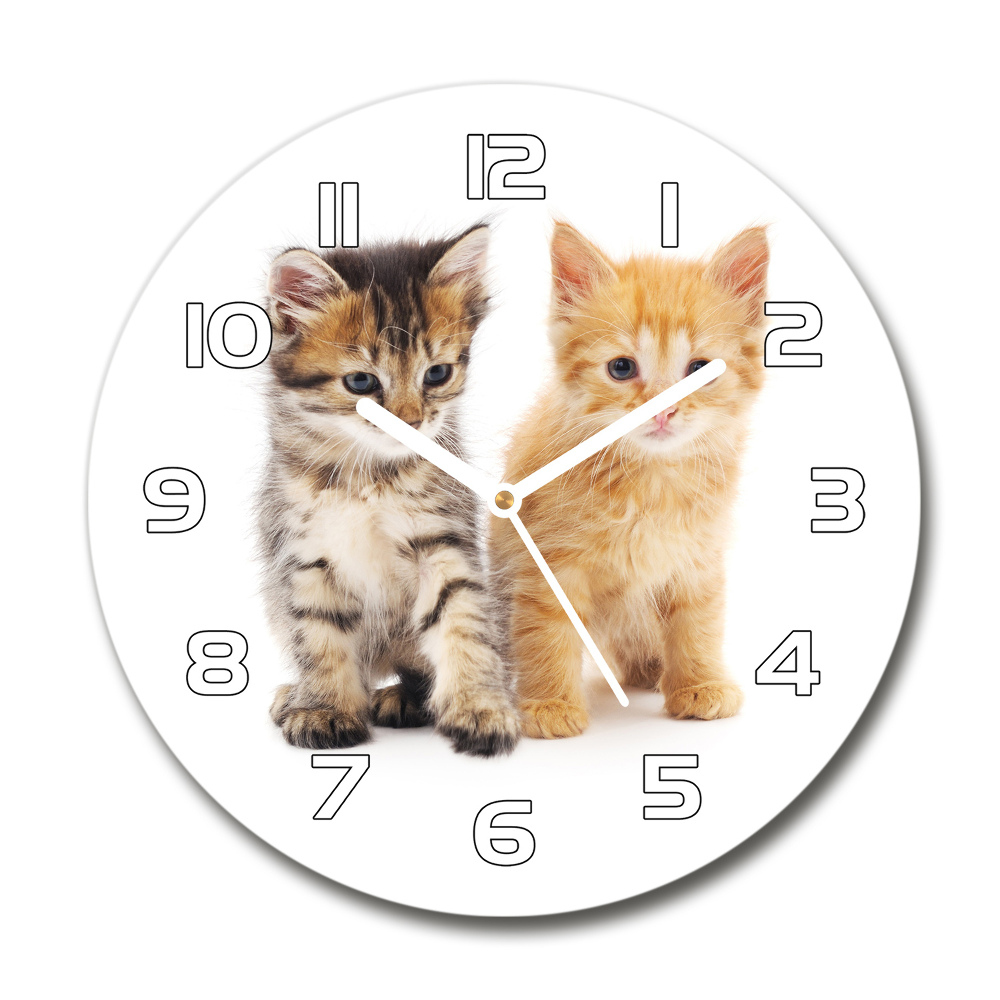 Zegar szklany okrągły Brązowy i rudy kot
