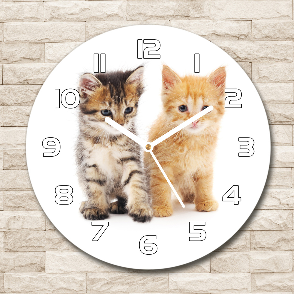 Zegar szklany okrągły Brązowy i rudy kot