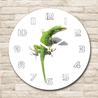 Zegar szklany okrągły Zielona jaszczurka