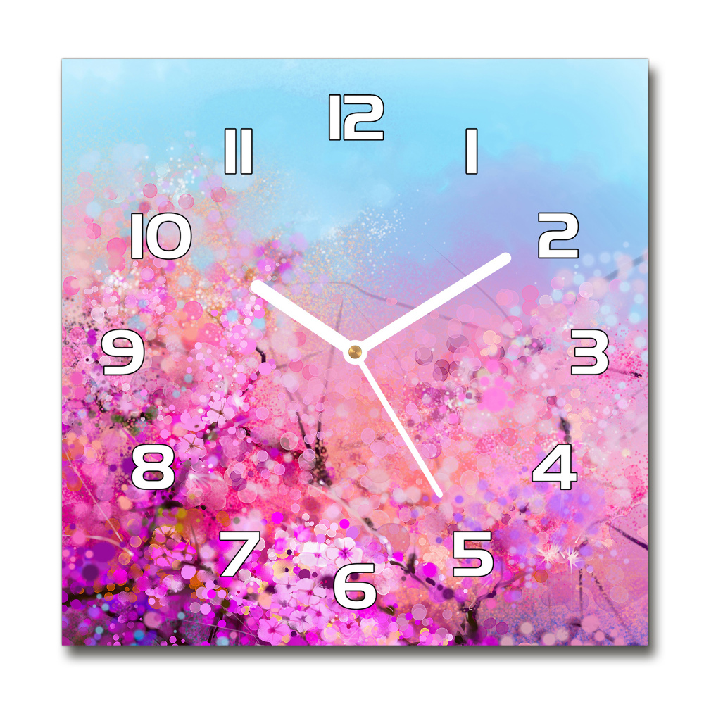 Zegar szklany okrągły Kwiaty wiśni
