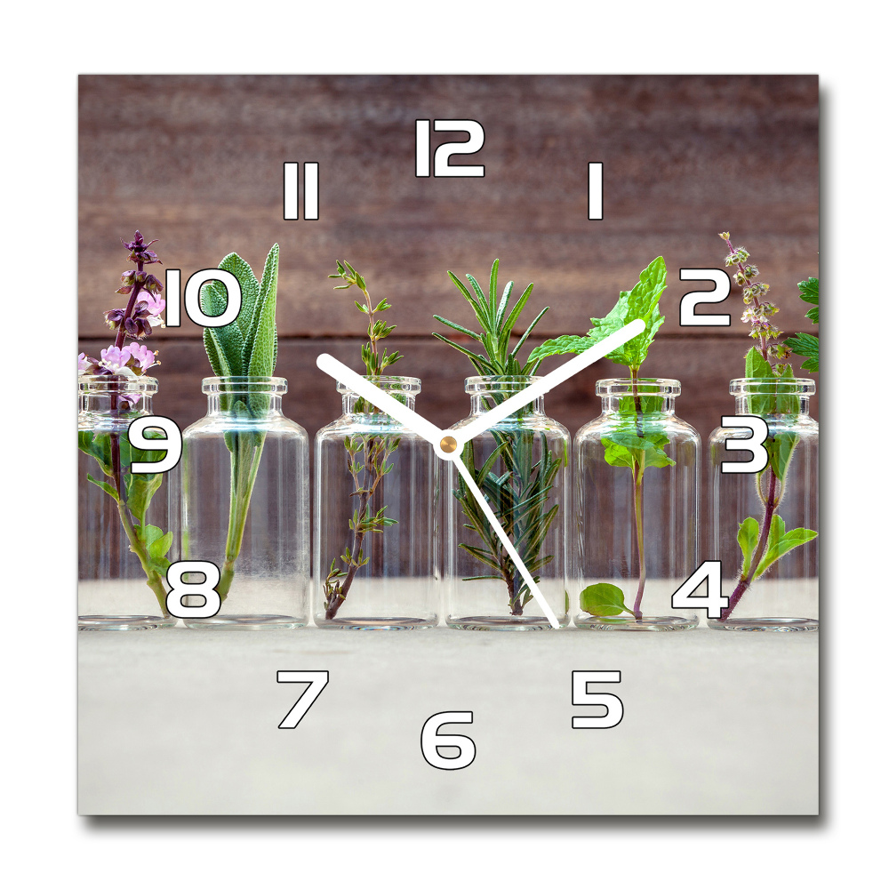 Zegar szklany okrągły Rośliny w słoikach