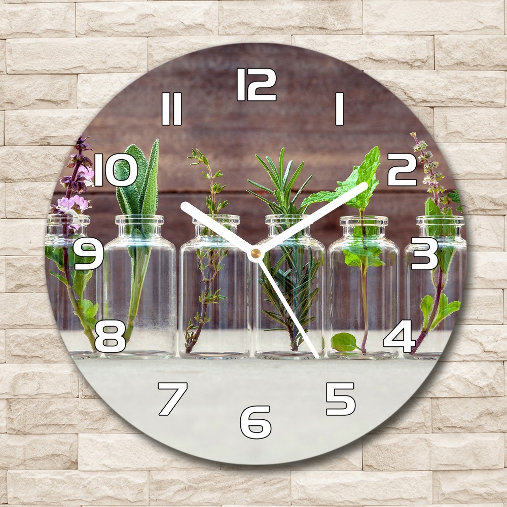 Zegar szklany okrągły Rośliny w słoikach