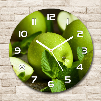 Zegar szklany okrągły Zielone jabłka