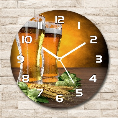 Zegar szklany okrągły Dwie szklanki piwa