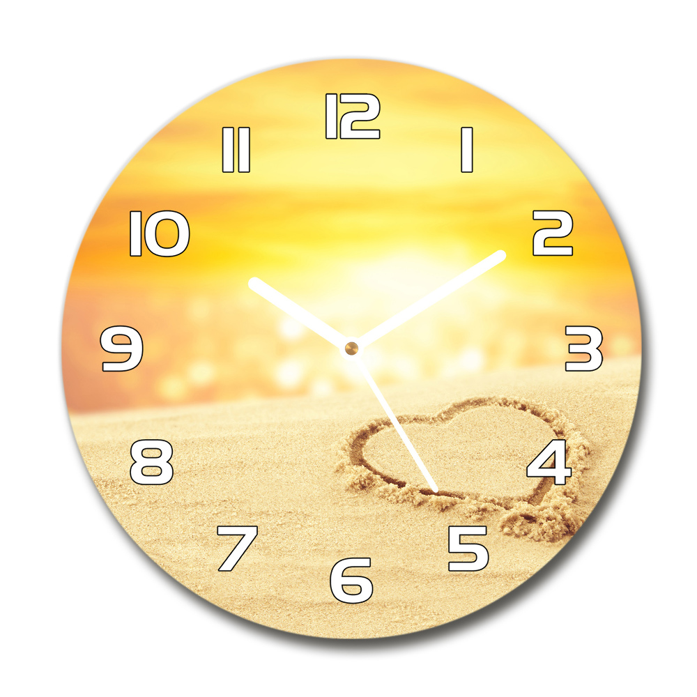 Zegar szklany okrągły Serce na piasku