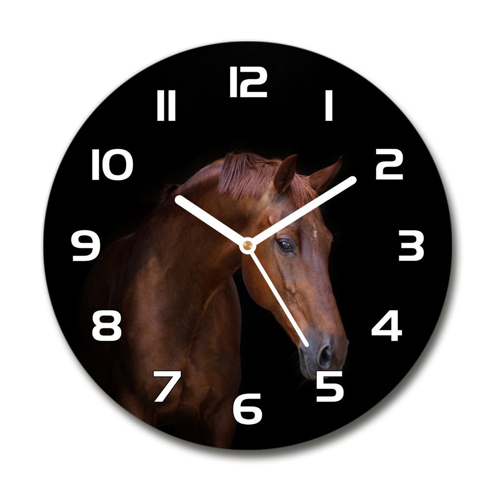 Zegar szklany okrągły Brązowy koń