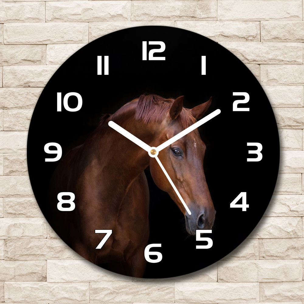 Zegar szklany okrągły Brązowy koń